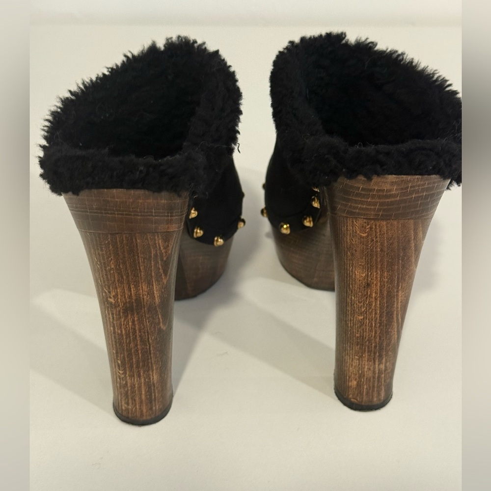 Gucci black suede high heel mules with shearling lining EUC - Picture 6 of 14